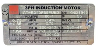 Motor quạt thông gió công suất 0.55kW